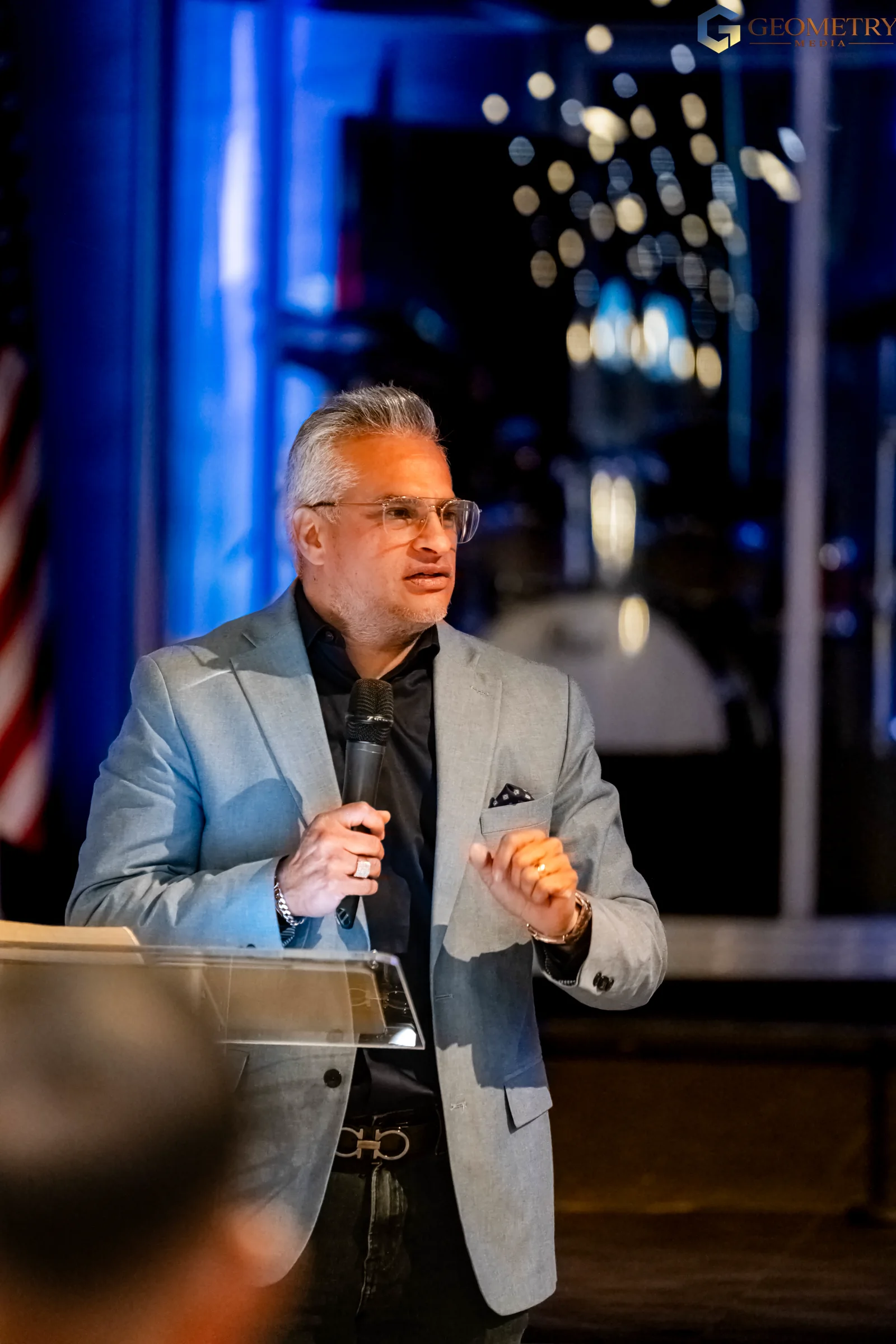 Speaker addressing the congregation during a Dallas church service