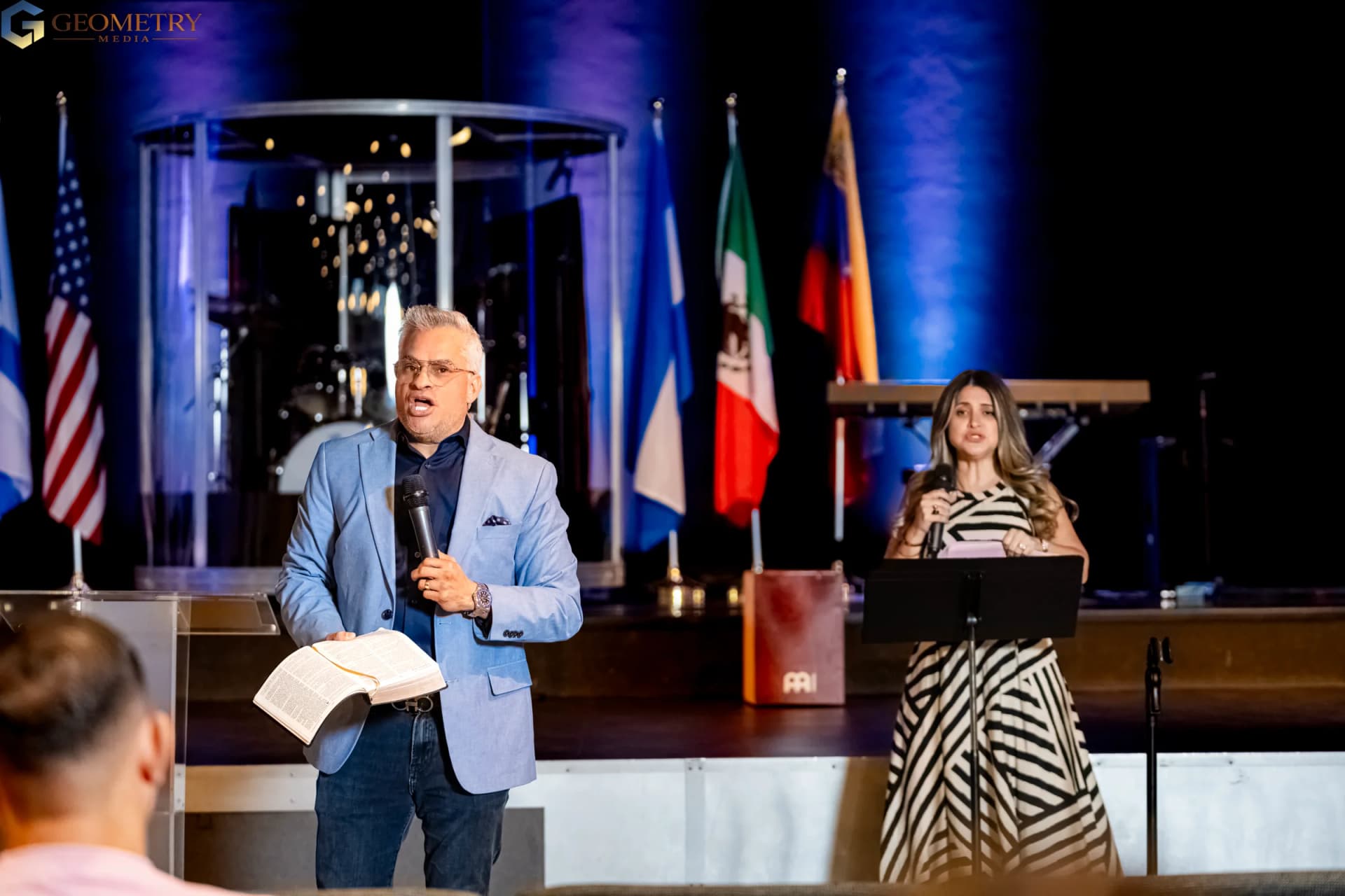 Speaker addressing the congregation during a Dallas church service