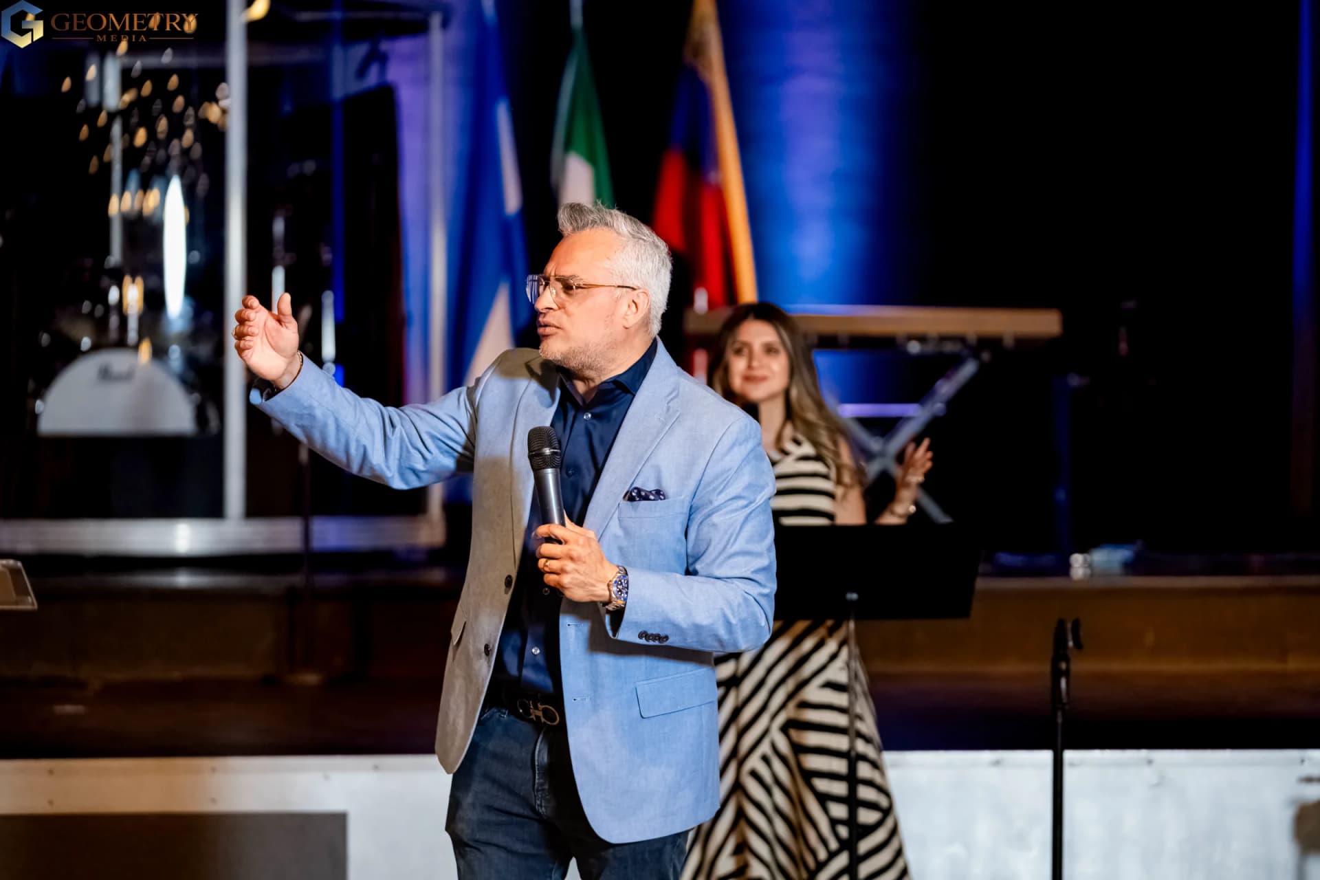 Speaker addressing the congregation during a Dallas church service
