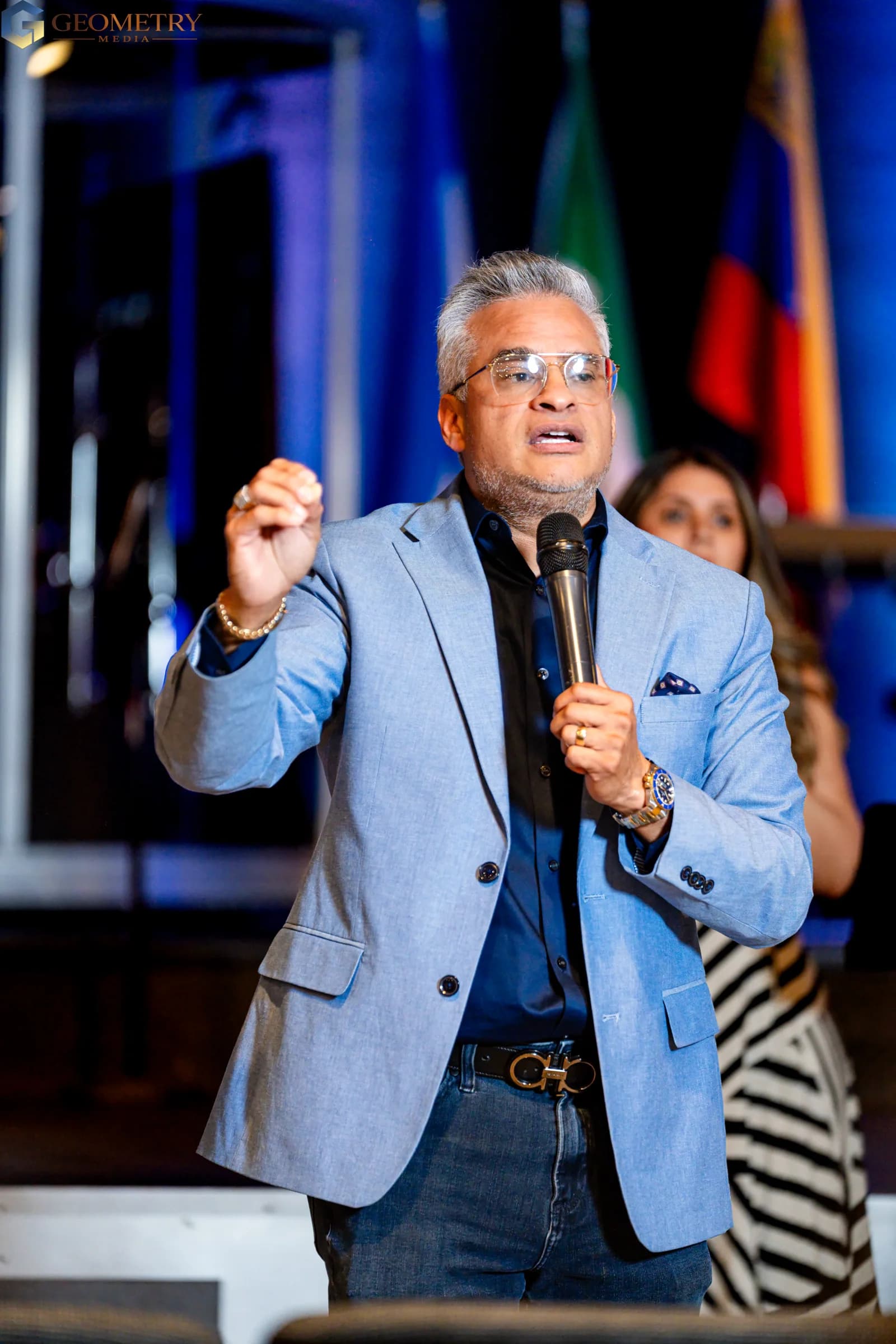 Speaker addressing the congregation during a Dallas church service
